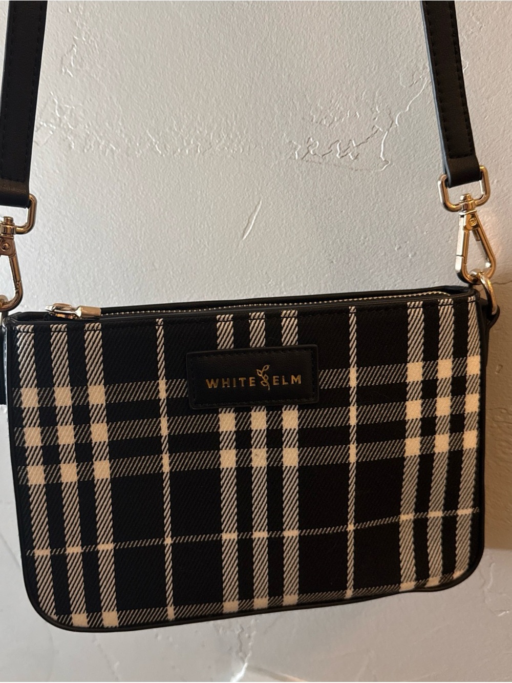 White Elm Ara Crossbody Plaid Print Bag Black White Purse Retail $89
